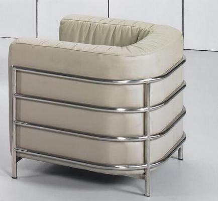 Sillón ATR-1BL, acero inoxidable, piel blanca