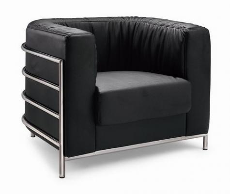 Sillón ATR-1NE, acero inoxidable, piel negra